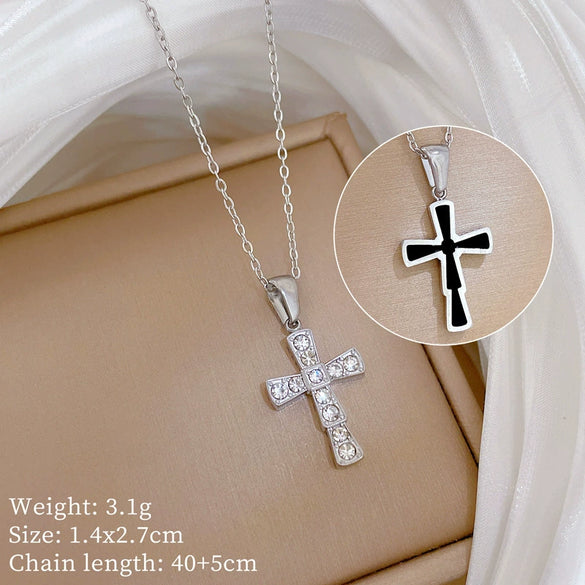 Wholesale Titanium Steel Doublesided Cross Furnace Real Gold Plated Necklace Cartoon Geometric Style Accessories