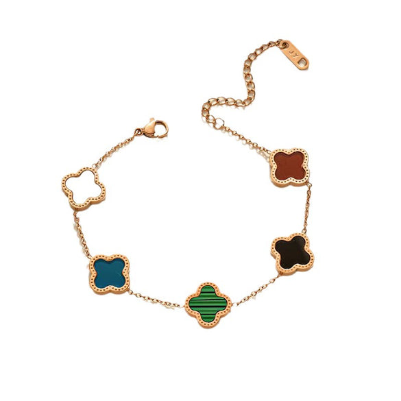 Wholesale Titanium Steel Doublesided Fourleaf Clover And Fiveflower Bracelet With Real Motherofpearl Light Luxury Style Geometric Pattern Vacuum Furnace Electroplated Nonfading