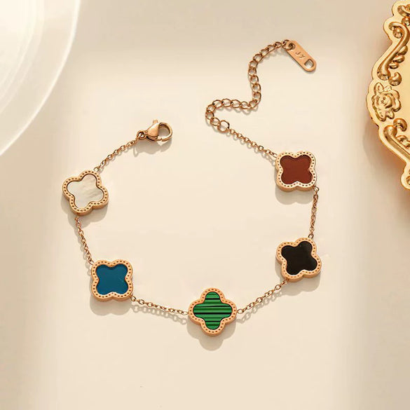 Wholesale Titanium Steel Doublesided Fourleaf Clover And Fiveflower Bracelet With Real Motherofpearl Light Luxury Style Geometric Pattern Vacuum Furnace Electroplated Nonfading