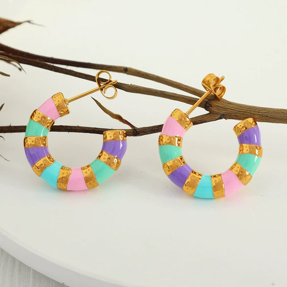 Wholesale 316L Stainless Steel Dripping Glue Geometric Ushape Women's Earrings