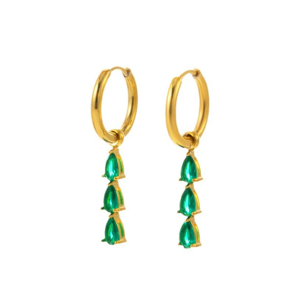 Wholesale Titanium Steel Dropshaped Geometric Diamondembedded Electroplated Women's Earrings