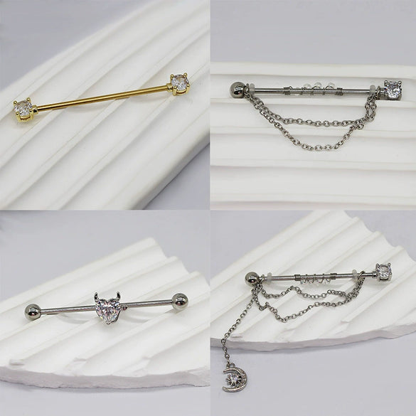 Wholesale Titanium Steel Ear Bridge Ear Bone Nail With Geometric Animal Zodiac Doll Cartoon Characters And Leaf Patterns Electroplated