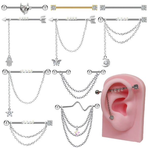 Wholesale Titanium Steel Ear Bridge Ear Bone Nail With Geometric Animal Zodiac Doll Cartoon Characters And Leaf Patterns Electroplated