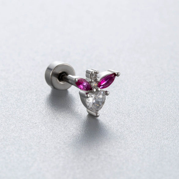 Wholesale Titanium Steel Ear Nail With Red And Purple Zircon Love Star And Heart Drop Shape Pendant Sweet Style