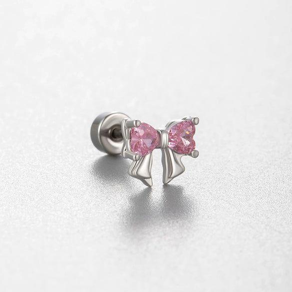 Wholesale Titanium Steel Ear Nails With Pink Cherry Bow For Women High Sense Style With Zircon Design