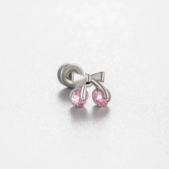 Wholesale Titanium Steel Ear Nails With Pink Cherry Bow For Women High Sense Style With Zircon Design