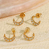 Wholesale 316L Stainless Steel Earrings Electroplated Inlaid Zircon Crescent Moon Fashion Style For Women