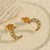 Wholesale 316L Stainless Steel Earrings Electroplated Inlaid Zircon Crescent Moon Fashion Style For Women