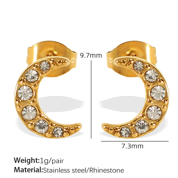 Wholesale 316L Stainless Steel Earrings Electroplated Inlaid Zircon Crescent Moon Fashion Style For Women