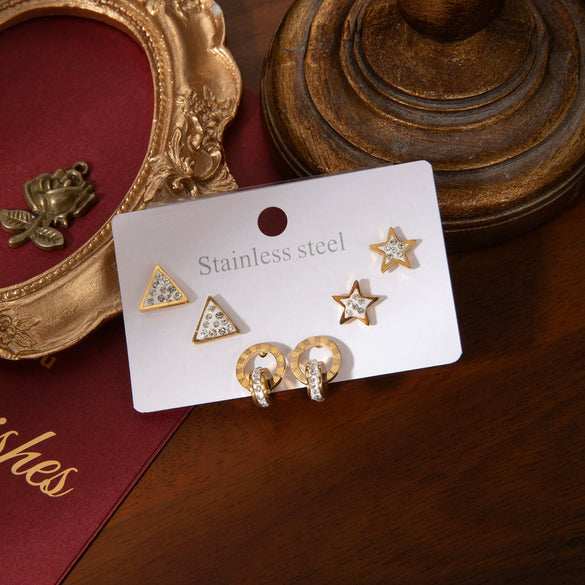 Wholesale Titanium Steel Earrings For Women Simple Geometric Triangle Circle Star Electroplated