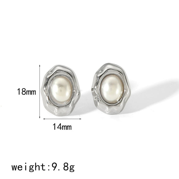 Wholesale Titanium Steel Earrings French Retro Style Geometric Inlaid Natural Stone For Ladies