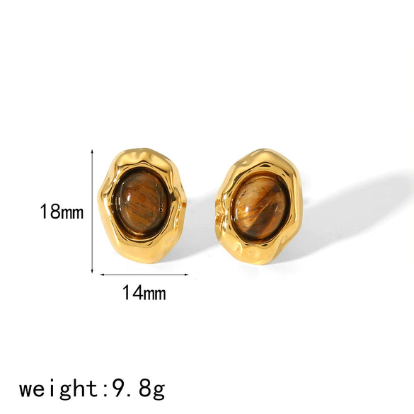 Wholesale Titanium Steel Earrings French Retro Style Geometric Inlaid Natural Stone For Ladies