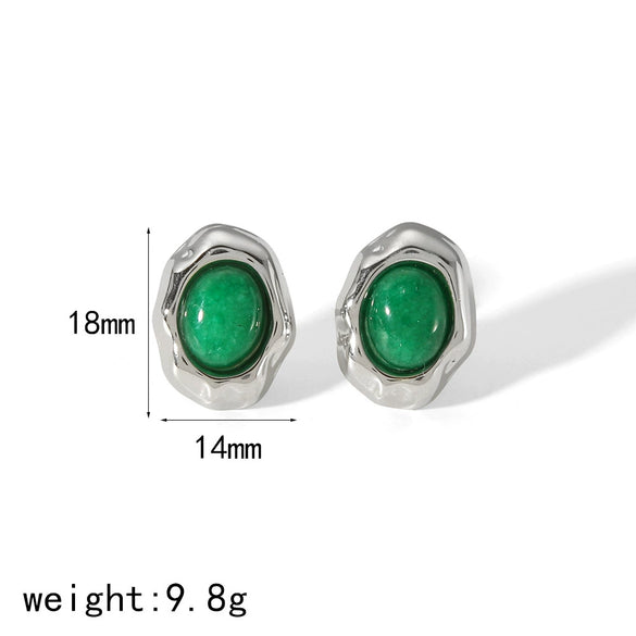 Wholesale Titanium Steel Earrings French Retro Style Geometric Inlaid Natural Stone For Ladies