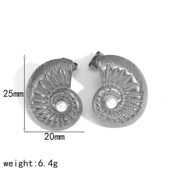 Wholesale Titanium Steel Earrings Inlaid With Pearls Flower Pattern Retro Minimalist Style For Women