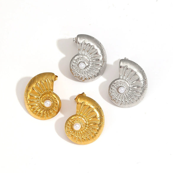 Wholesale Titanium Steel Earrings Inlaid With Pearls Flower Pattern Retro Minimalist Style For Women
