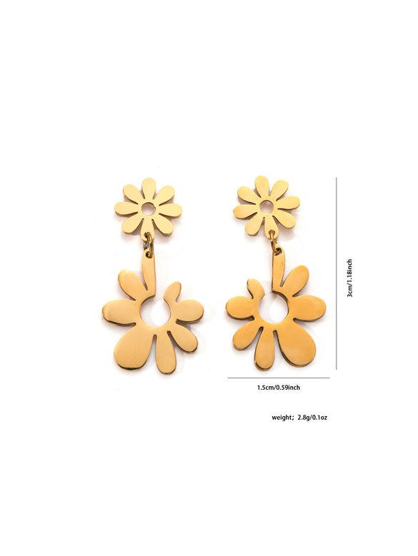 Wholesale Titanium Steel Earrings Light Luxury Style Irregular Flower Pendant Electroplated