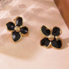 Wholesale Titanium Steel Earrings Retro Palace Flower Style Fourpetal Flower Dripping Oil Treatment For Women