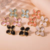 Wholesale Titanium Steel Earrings Retro Palace Flower Style Fourpetal Flower Dripping Oil Treatment For Women