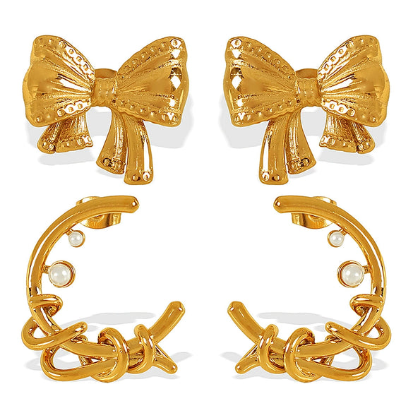 Wholesale 316L Stainless Steel Earrings With Crescent Twist Flower And Bow Design Cold Style Electroplated