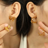 Wholesale 316L Stainless Steel Earrings With Crescent Twist Flower And Bow Design Cold Style Electroplated
