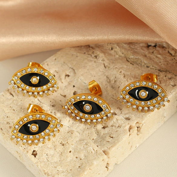 Wholesale 316L Stainless Steel Earrings With Devil Eye Design And Geometric Pattern Electroplating Treatment For Women Minimalist Style