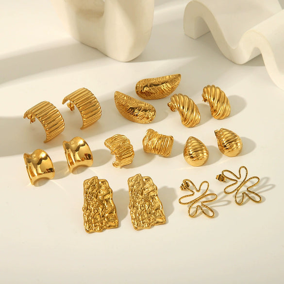 Wholesale Titanium Steel Earrings With Flower Rhombus Geometric Patterns For Women Electroplated