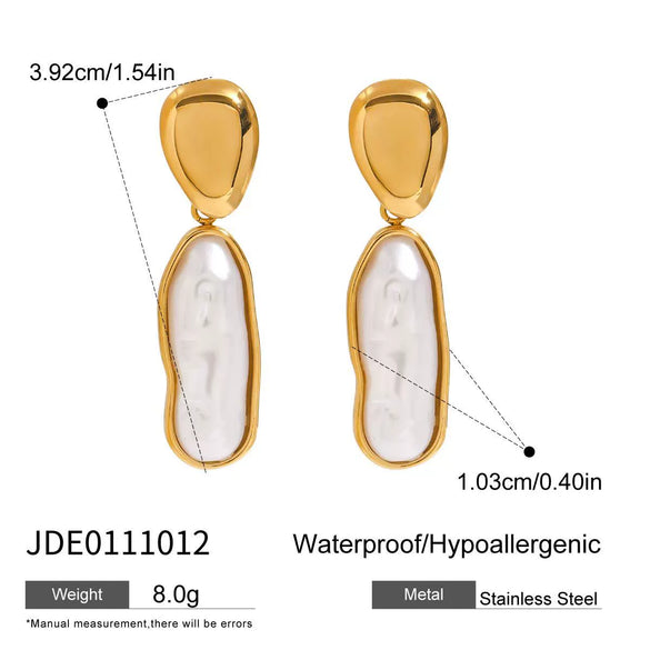 Wholesale Titanium Steel Earrings With Pearl Geometric Design Electroplated For Women