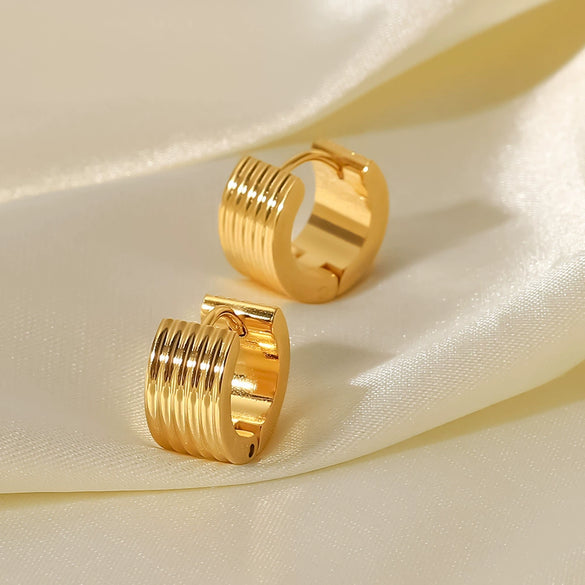 Wholesale Titanium Steel Earrings With Wide Ribs And Geometric Pattern 18K Gold Plated Fashionable And Personalized For Women