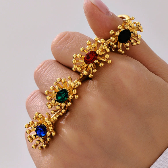 Wholesale Titanium Steel Electroplated Ferris Wheel Flower Stamen Inlaid Zircon Unisex Jewelry Set With Earrings And Rings