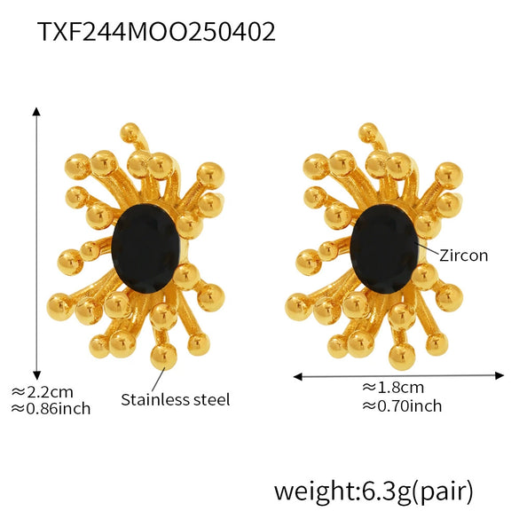 Wholesale Titanium Steel Electroplated Ferris Wheel Flower Stamen Inlaid Zircon Unisex Jewelry Set With Earrings And Rings