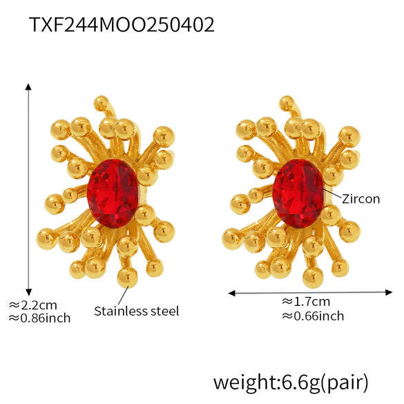Wholesale Titanium Steel Electroplated Ferris Wheel Flower Stamen Inlaid Zircon Unisex Jewelry Set With Earrings And Rings