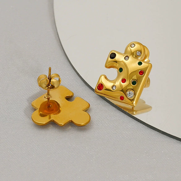 Wholesale Titanium Steel Electroplated Geometric Design Women's Earrings With Micro Inlaid Color Zircon