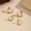Wholesale Titanium Steel Electroplated Geometric Fivepointed Star And Cshaped Pearl Earrings For Women