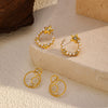 Wholesale Titanium Steel Electroplated Geometric Fivepointed Star And Cshaped Pearl Earrings For Women