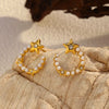 Wholesale Titanium Steel Electroplated Geometric Fivepointed Star And Cshaped Pearl Earrings For Women
