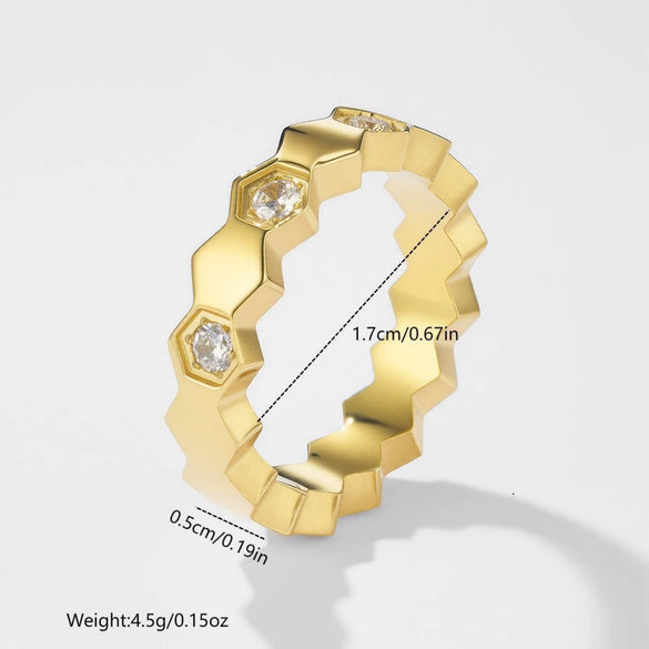 Wholesale Titanium Steel Electroplated Geometric Honeycomb Light Luxury Unisex Ring