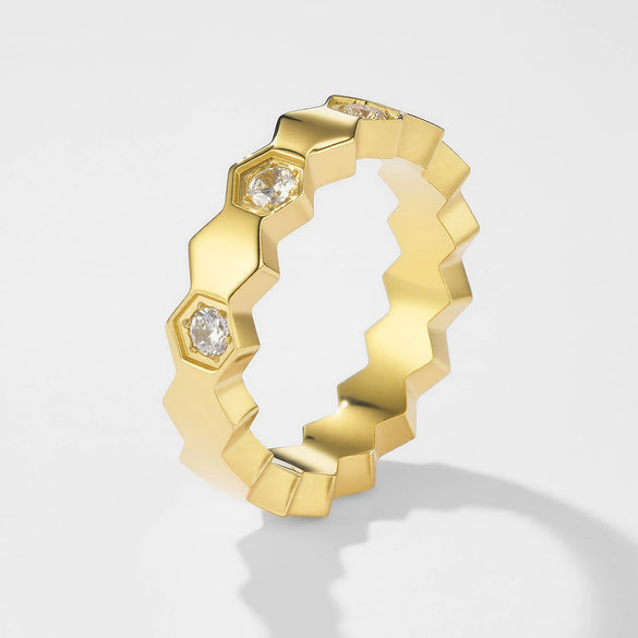 Wholesale Titanium Steel Electroplated Geometric Honeycomb Light Luxury Unisex Ring