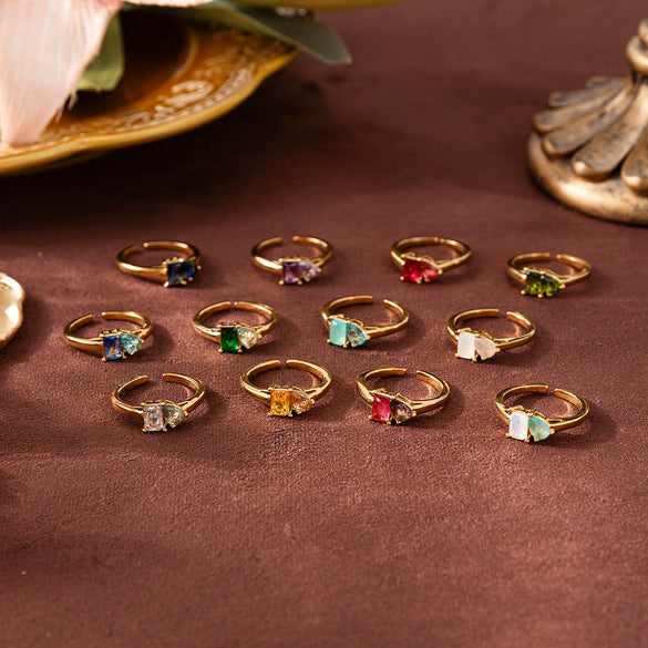 Wholesale Titanium Steel Electroplated Geometric Retro Unisex December Birthstone Ring With Color Preservation