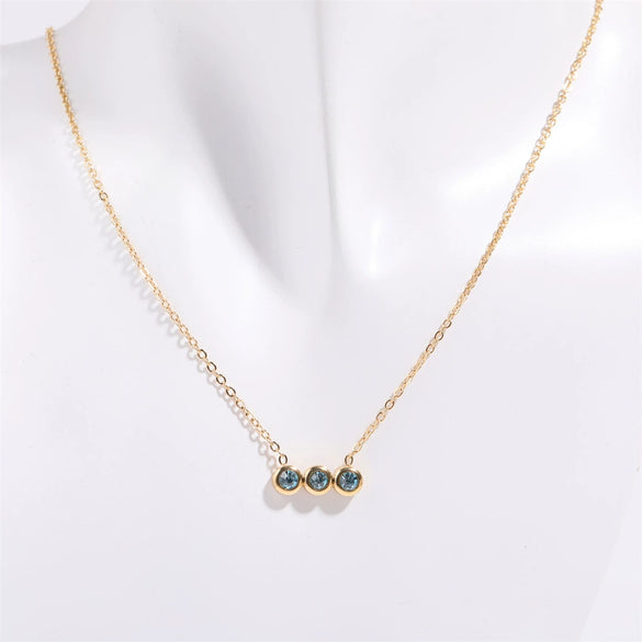 Wholesale Titanium Steel Electroplated Geometric Three Round Zircon Inlaid Birthday Stone Pendant Necklace For Women