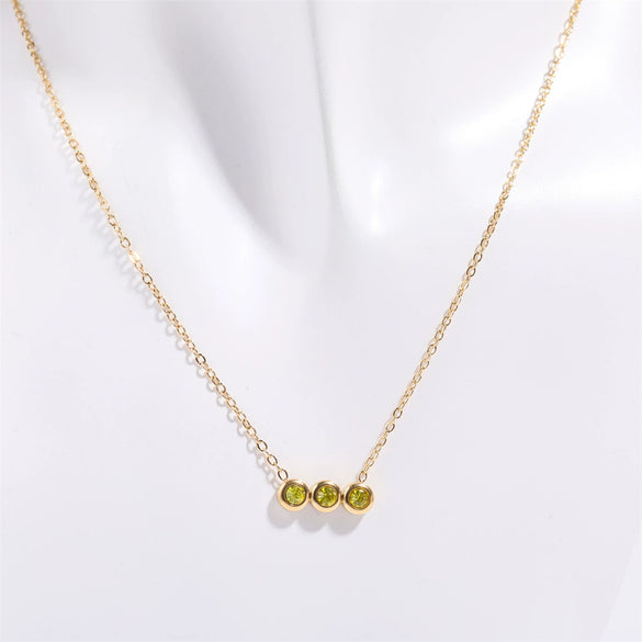 Wholesale Titanium Steel Electroplated Geometric Three Round Zircon Inlaid Birthday Stone Pendant Necklace For Women