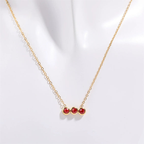 Wholesale Titanium Steel Electroplated Geometric Three Round Zircon Inlaid Birthday Stone Pendant Necklace For Women
