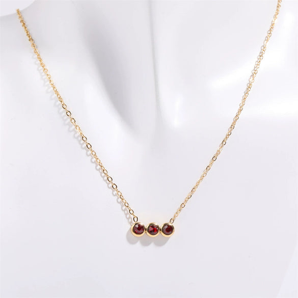 Wholesale Titanium Steel Electroplated Geometric Three Round Zircon Inlaid Birthday Stone Pendant Necklace For Women