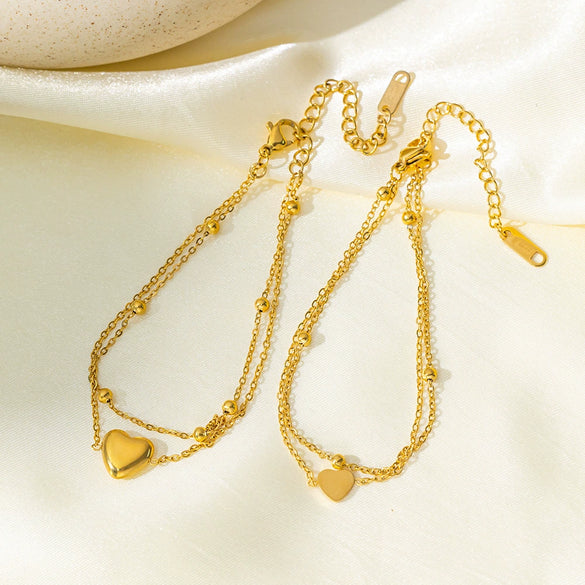 Wholesale Titanium Steel Electroplated Heart Shape Pendant Double Layer Bracelet Jewelry For Women