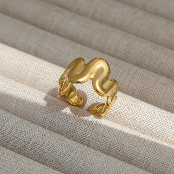 Wholesale Titanium Steel Electroplated Ins Style Heart Shape Geometric Retro Colorful Natural Stone Inlaid Unisex Women's Ring