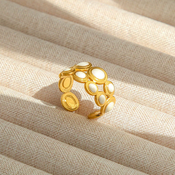 Wholesale Titanium Steel Electroplated Ins Style Heart Shape Geometric Retro Colorful Natural Stone Inlaid Unisex Women's Ring