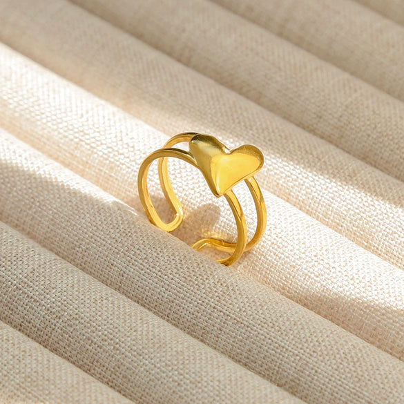 Wholesale Titanium Steel Electroplated Ins Style Heart Shape Geometric Retro Colorful Natural Stone Inlaid Unisex Women's Ring