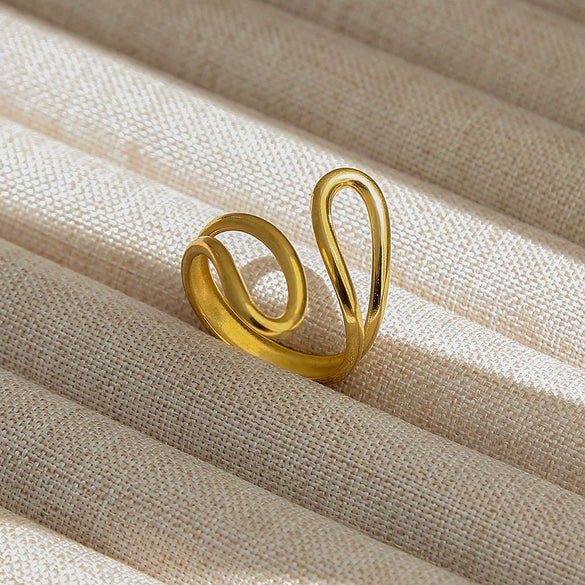 Wholesale Titanium Steel Electroplated Ins Style Heart Shape Geometric Retro Colorful Natural Stone Inlaid Unisex Women's Ring