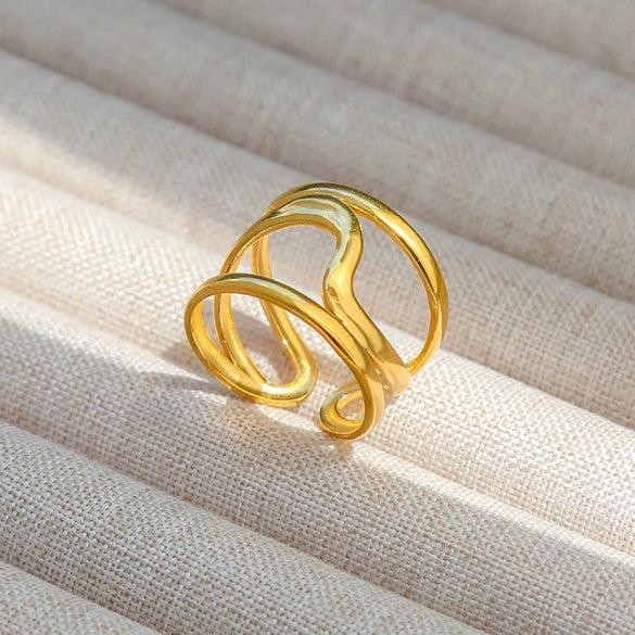 Wholesale Titanium Steel Electroplated Ins Style Heart Shape Geometric Retro Colorful Natural Stone Inlaid Unisex Women's Ring