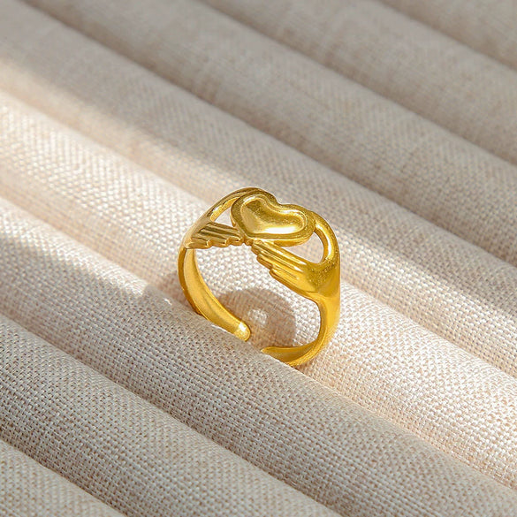 Wholesale Titanium Steel Electroplated Ins Style Heart Shape Geometric Retro Colorful Natural Stone Inlaid Unisex Women's Ring