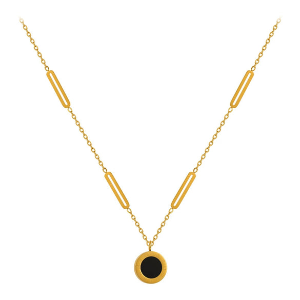 Wholesale Titanium Steel Electroplated 18K Gold Color Doublesided Black And White Roman Numerals Ushape Pendant Ochain Necklace For Women